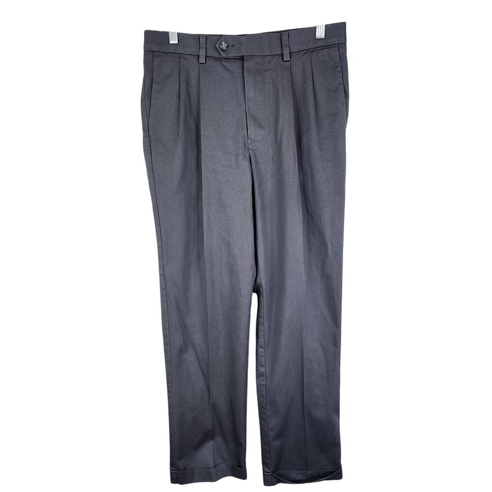 Mens Black Roundtree & Yorke Travel Smart Pants Pleated Comfort Waist Size 32x32